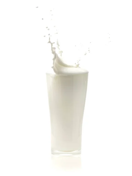 Splash of milk in a glass on White background — Stock Photo, Image