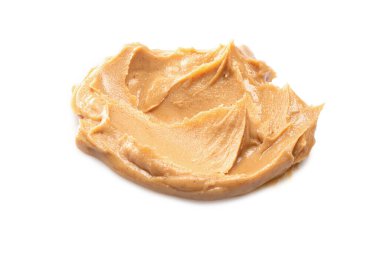 Beyaz arkaplanda izole edilmiş fıstık ezmesini kapat, Dosya kırpma yolu içerir.