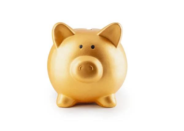 Gold Piggy Bank Isolated White Background File Contains Clipping Path — Stock Photo, Image