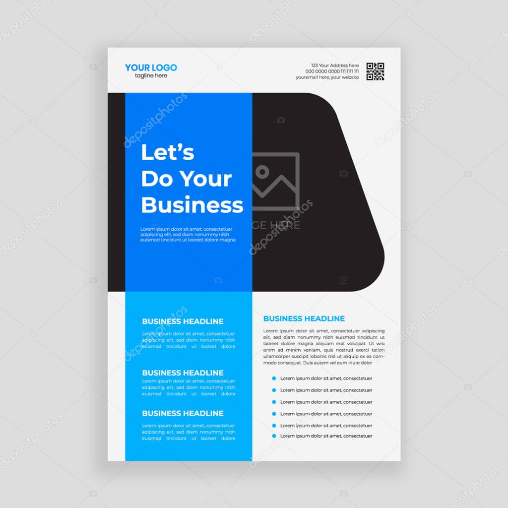 Corporate business flyer design template, poster report leaflets presentation cover brochure pamphlet annual, a4 print layout with blue color vector illustration