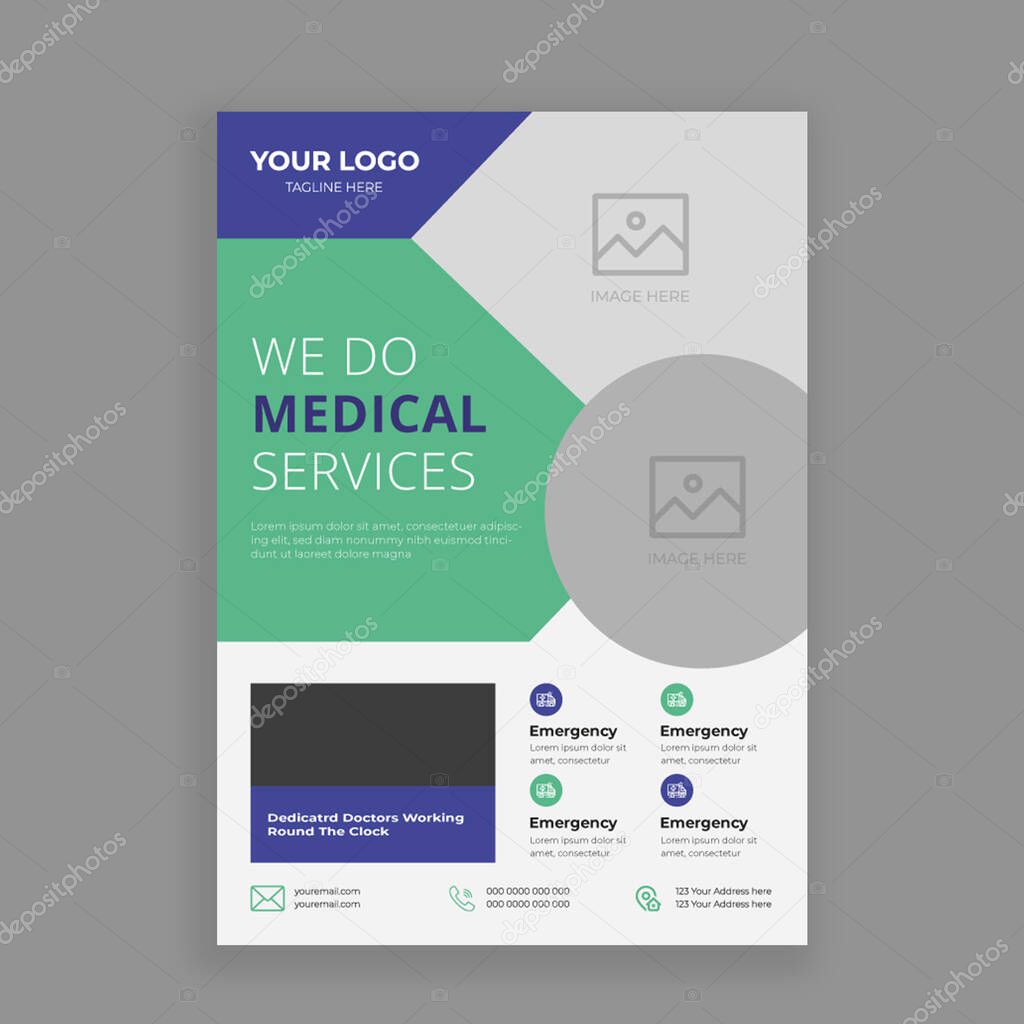 Medical Health Care flyer design template, poster report leaflets presentation cover brochure pamphlet annual, a4 print layout with blue color vector illustration