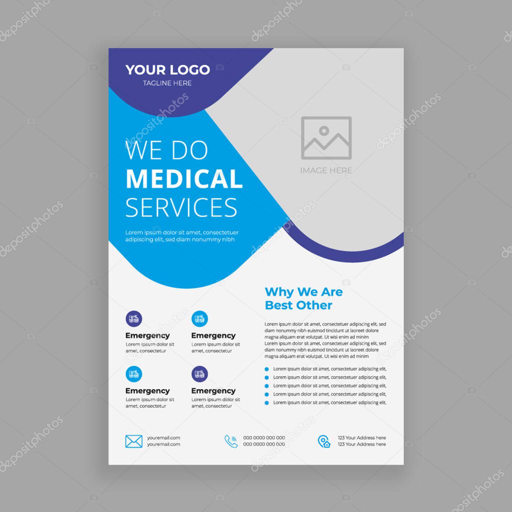 Modern Health care flyer poster template design, report leaflets cover brochure pamphlet annual, a4 print layout with blue color vector illustration