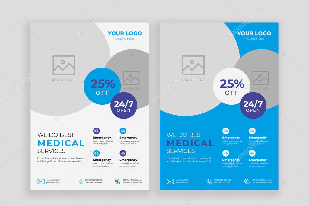 Medical Health Care flyer design template, poster report leaflets presentation cover brochure pamphlet annual, a4 print layout with blue color vector illustration