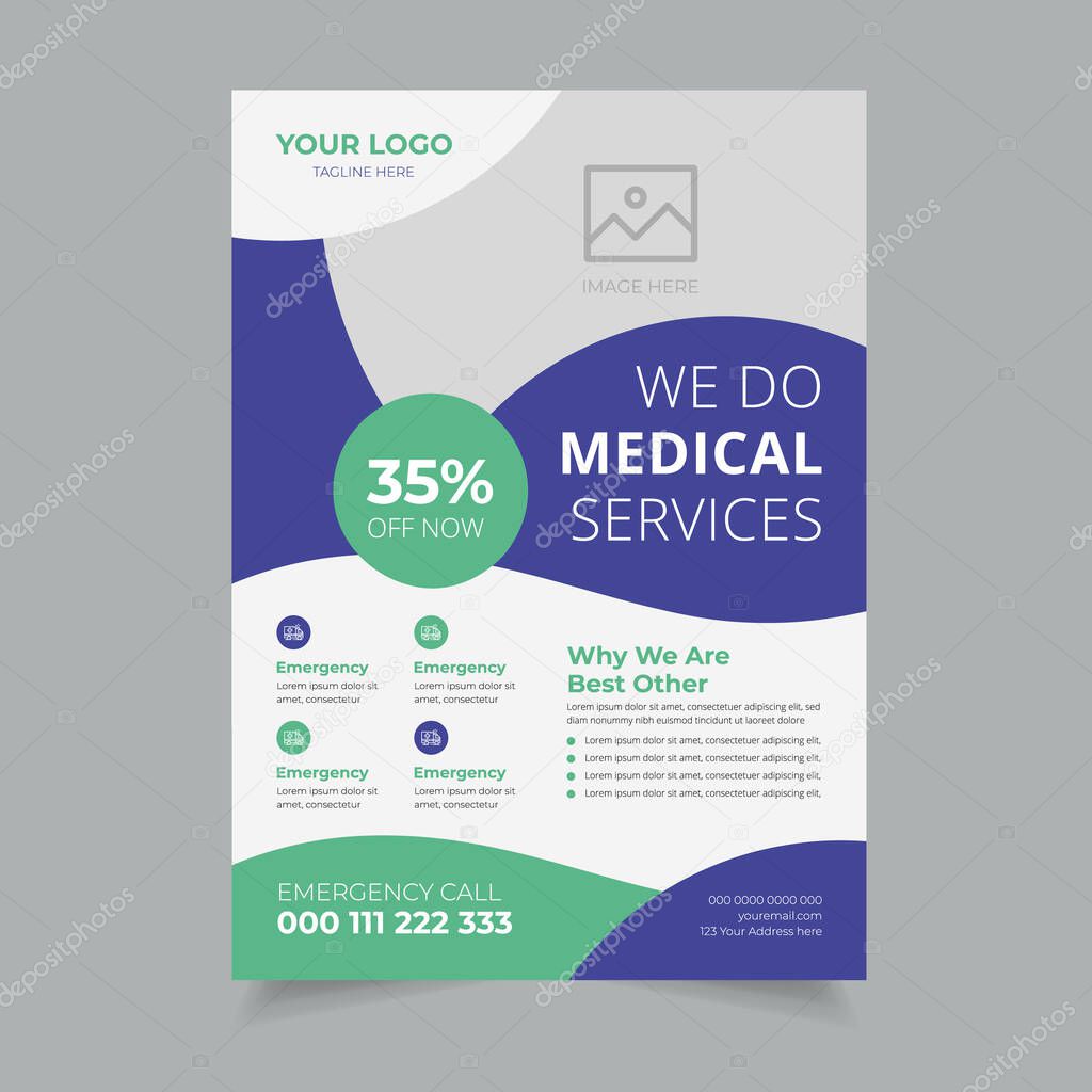 Modern Health care flyer poster template design, report leaflets cover brochure pamphlet annual, a4 print layout with blue color vector illustration