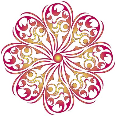 Mor çiçek yuvarlak, sarı desenli.