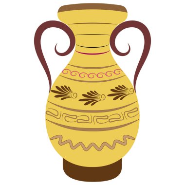 Yunan desenli süslemeli sarı vazo.