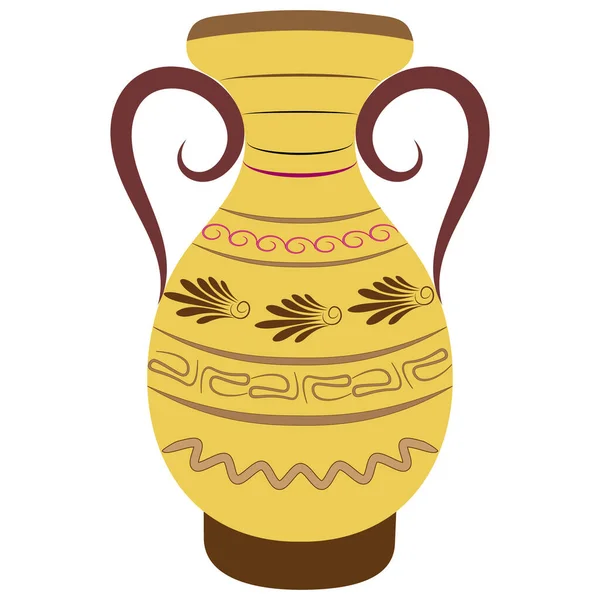 Dekorative Gelbe Vase Mit Henkeln Mit Griechischem Muster — Stockvektor