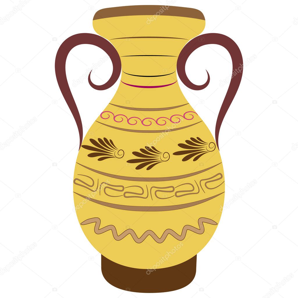 decorative yellow vase with handles with a Greek pattern