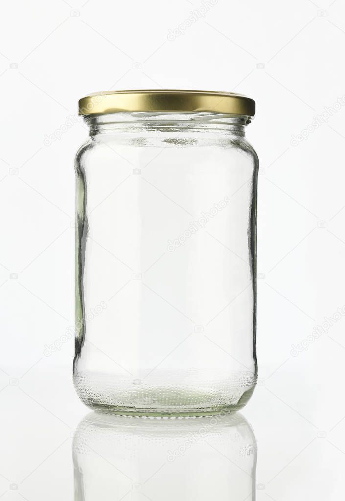 Empty Glass Jar with Metal Lid Isolated on White Background