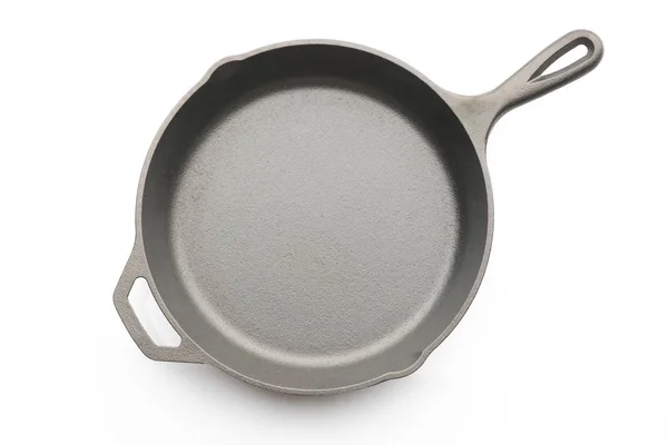 Top View Seasoned Cast Iron Skillet White Background — Fotografie, imagine de stoc