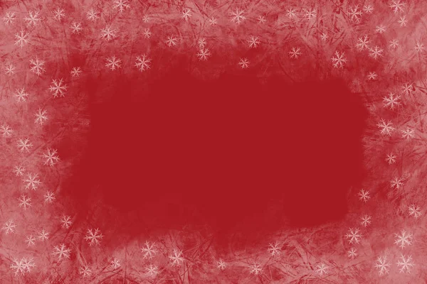 Fondo rojo navideño con patrón congelado y estrellas brillantes.Espacio vacío para texto — Foto de Stock
