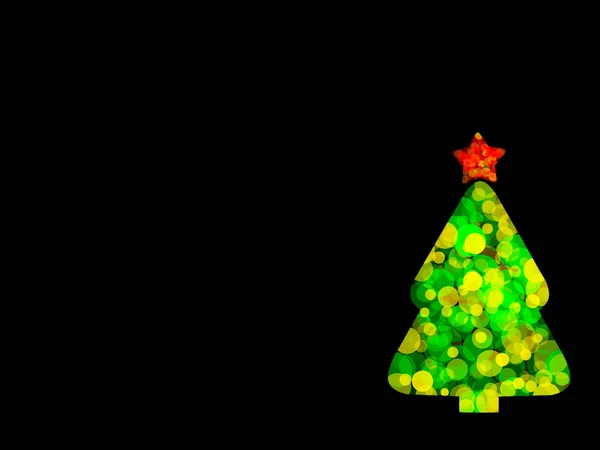 Chtistmas green tree from colorful bokeh with red star on the black background — Stock Photo, Image