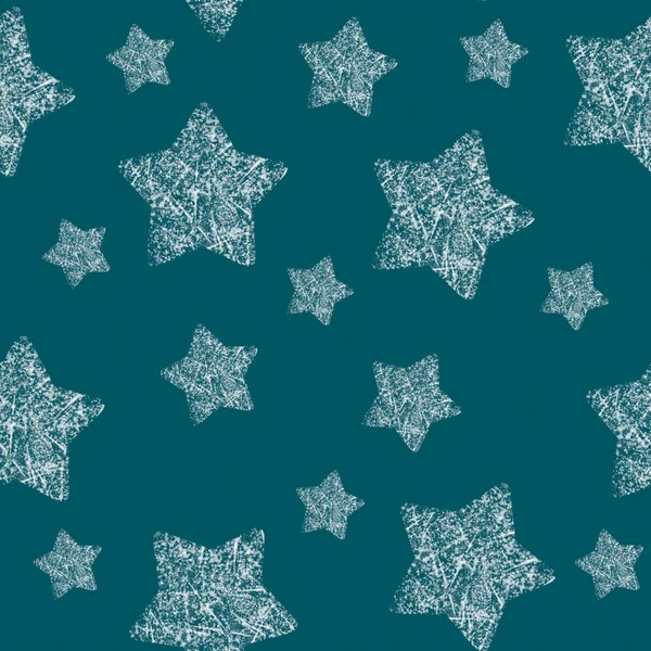 Patrón sin costura de Navidad y Año Nuevo. Las estrellas blancas de Snow imprimen sobre el fondo azul —  Fotos de Stock