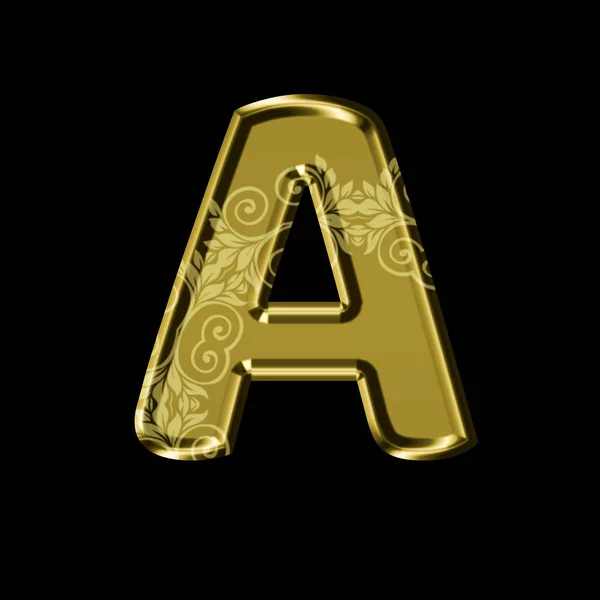 Golden letter A floral ornament.Isolated on black. — Stock Photo, Image