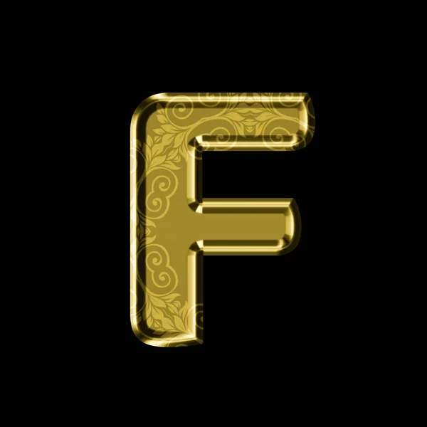 Gouden letter F met florale sieraad. Geïsoleerd op zwart. — Stockfoto