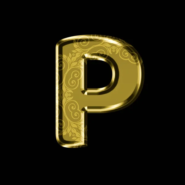 黄金花飾りと P の文字。黒の分離. — ストック写真