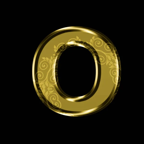 Golden letter O with floral ornament.Isolated on black.