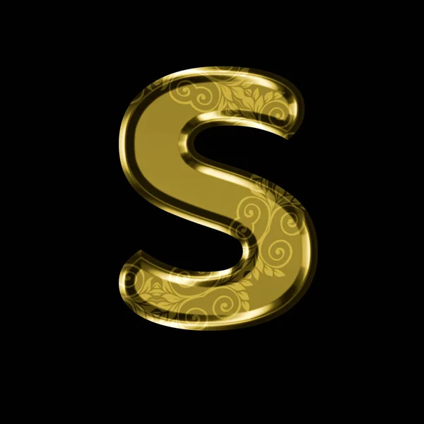 Golden letter S with floral ornament.Isolated on black. — Stock Photo, Image