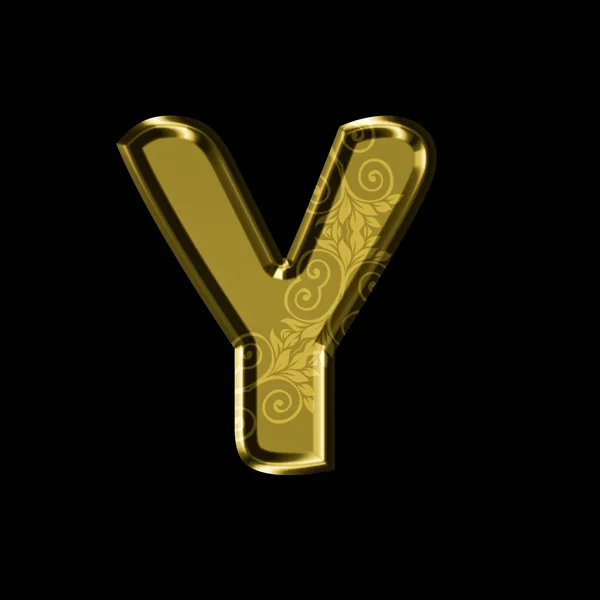 Golden letter Y with floral ornament.Isolated on black. — Stock Photo, Image