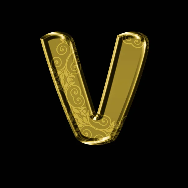 Gouden letter V met florale sieraad. Geïsoleerd op zwart. — Stockfoto