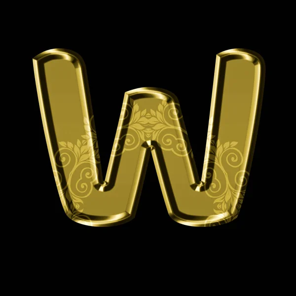 Gouden letter W met florale sieraad. Geïsoleerd op zwart. — Stockfoto
