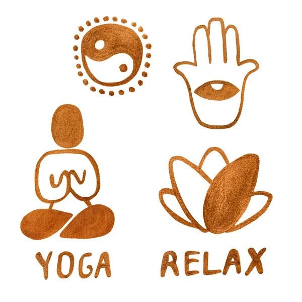 Éléments de yoga dorés peints à la main set.simple style.illustration.Template pour la conception — Photo
