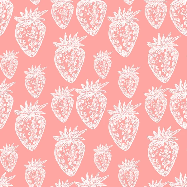 strawberry bright seamless pattern.hand drawn ink illustration.white strawberries on pink background.