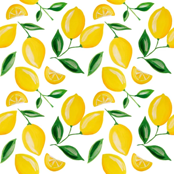 Seamless Lemon Pattern Hand Draw Illustration Lemon Fruits Isolated White — Stock Photo, Image