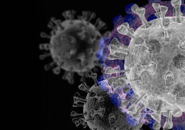 Coronavirus 'un mikroskobik görüntüsü, solunum yoluna saldıran bir patojen. Analiz ve test, deneyler. 2019-nCov, covid-19, SARS-CoV-2 roman Coronavirus kavramı Asya gribi salgınına karşı duyarlı. 