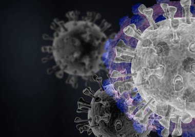 Coronavirus 'un mikroskobik görüntüsü, solunum yoluna saldıran bir patojen. Analiz ve test, deneyler. 2019-nCov, covid-19, SARS-CoV-2 roman Coronavirus kavramı Asya gribi salgınına karşı duyarlı. 