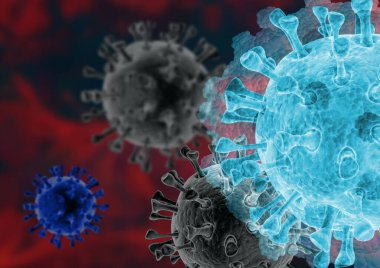 Coronavirus 'un mikroskobik görüntüsü, solunum yoluna saldıran bir patojen. Analiz ve test, deneyler. 2019-nCov, covid-19, SARS-CoV-2 roman Coronavirus kavramı Asya gribi salgınına karşı duyarlı. 