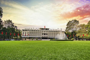 Ho Chi Minh City, Vietnam 'daki Bağımsızlık Sarayı. Bağımsızlık Sarayı, Birleşme Sarayı olarak bilinir ve 1962-1966 yılları arasında inşa edilmiştir..