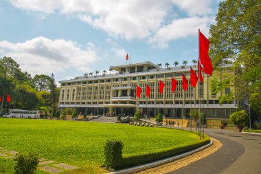 Ho Chi Minh City, Vietnam 'daki Bağımsızlık Sarayı. Bağımsızlık Sarayı, Birleşme Sarayı olarak bilinir ve 1962-1966 yılları arasında inşa edilmiştir..