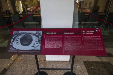 Ho Chi Minh şehri, Vietnam - 16 Şubat 2020: Saigon 'un merkezindeki tarihi bir yapı olan Bağımsızlık Sarayı' nın (Dinh Thong Nhat) iç görünümü.