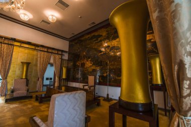 Ho Chi Minh şehri, Vietnam - 16 Şubat 2020: Saigon 'un merkezindeki tarihi bir yapı olan Bağımsızlık Sarayı' nın (Dinh Thong Nhat) iç görünümü.