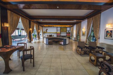 Ho Chi Minh şehri, Vietnam - 16 Şubat 2020: Saigon 'un merkezindeki tarihi bir yapı olan Bağımsızlık Sarayı' nın (Dinh Thong Nhat) iç görünümü.