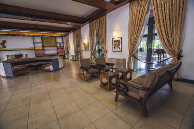 Ho Chi Minh şehri, Vietnam - 16 Şubat 2020: Saigon 'un merkezindeki tarihi bir yapı olan Bağımsızlık Sarayı' nın (Dinh Thong Nhat) iç görünümü.