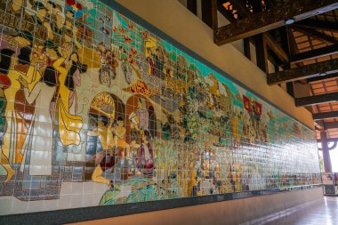 Cu Chi Tüneli, Ho Chi Minh Şehri, Vietnam - 21 Aralık 2019: Ben Duoc Tapınağındaki Renkli Duvar Resimleri (Den Ben Duoc)