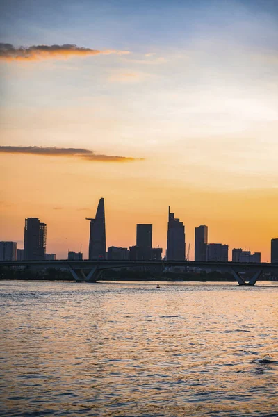 Rivier Uitzicht Het Landschap Bij Zonsondergang Boot Rivier Met Rustig — Stockfoto