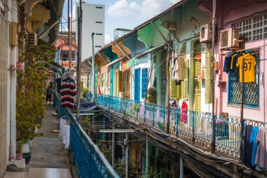 5. Mıntıka 'daki Hao Si Phuong sokağındaki evler. Ho Chi Minh City. Bu 100 yıllık antik kasaba Çin 'in 206 Tran Hung Dao Sokağı' ndaki dar bir sokakta yer alıyor..