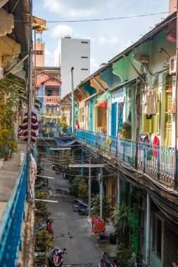 5. Mıntıka 'daki Hao Si Phuong sokağındaki evler. Ho Chi Minh City. Bu 100 yıllık antik kasaba Çin 'in 206 Tran Hung Dao Sokağı' ndaki dar bir sokakta yer alıyor..
