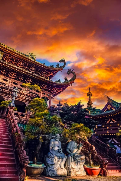 Zonsondergang Uitzicht Minh Thanh Pagoda Pleiku Stad Gia Lai Provincie — Stockfoto