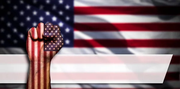 Banner Flag Unites States America Painted Male Fist Fist Flag — Stock Photo, Image