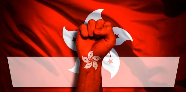 Флаг Гонконга Нарисован Мужском Кулаке Кулачном Флаге Стране Гонконг Силе — стоковое фото