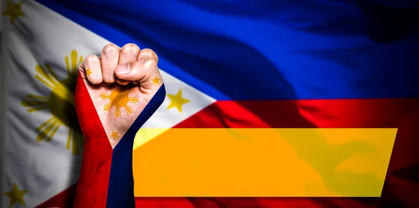 Banner Flag Philippines Festett Férfi Ököl Ököl Zászló Ország Fülöp — Stock Fotó