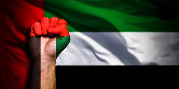 Bandiera Degli Emirati Arabi Uniti Dipinta Pugno Maschile Bandiera Pugno — Foto Stock