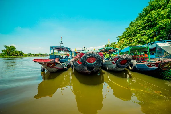 Traditional Vietnamese Wooden Boats River Vietnam Asia Beautiful Landscape Blue — Stock Photo, Image