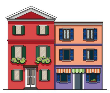 Eviniz güzelmiş. Şehir manzarası. Emlak ve inşaat sektörü konsepti. Düz vektör illüstrasyonu.