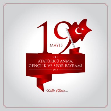 19 mayis Ataturku anma, genclik ve spor bayrami vektör illüstrasyonu. (19 Mayıs, Atatürk, Gençlik ve Spor Günü Türkiye kutlama kartı.)