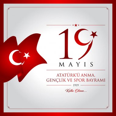 19 mayis Ataturku anma, genclik ve spor bayrami vector illustration. (19 May, Commemoration of Ataturk, Youth and Sports Day Turkey celebration card.) clipart